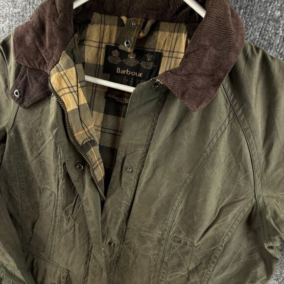 Barbour Beadnell Ladies Waxed Jacket Women Full Zip Green Size 10 USA Lined - Picture 3 of 16